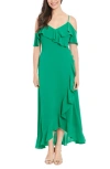 London Times Ruffle Cold Shoulder Maxi Dress In Green