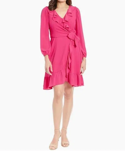 London Times Ruffle Dress In Beetroot In Multi