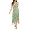 London Times Petite Faux-wrap Ruffle-trim Midi Dress In Green