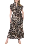 London Times Ruffle Flutter Sleeve Tiered Maxi Dress In Black