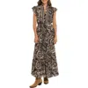 London Times Ruffle Flutter Sleeve Tiered Maxi Dress In Multi