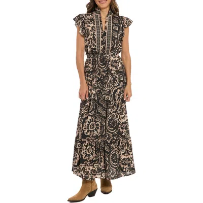 London Times Ruffle Flutter Sleeve Tiered Maxi Dress In Multi