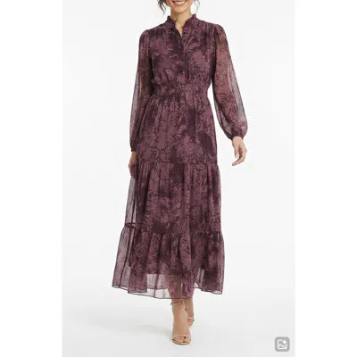 London Times Ruffle Long Sleeve Shirtdress In Brown