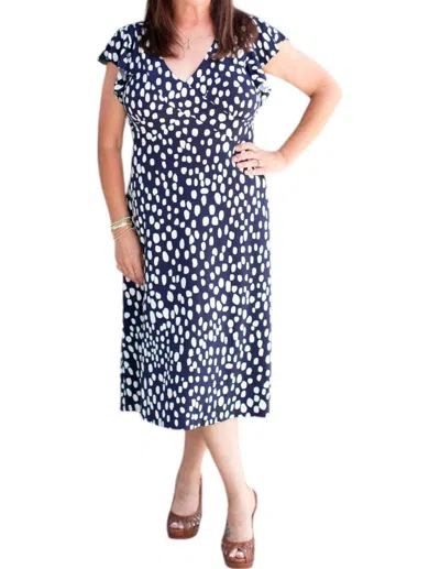 London Times Ruffle Midi Dress In Navy/soft White In Multi