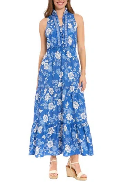 London Times Plus Size Ruffle Neck Printed Maxi Dress In Multi