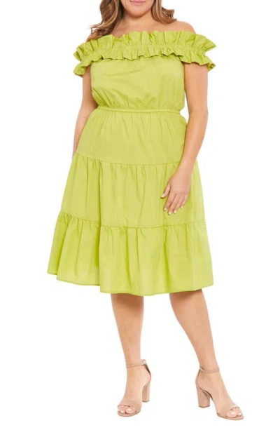 London Times Ruffle Off The Shoulder Tier Dress In Green