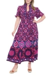London Times Ruffle Short Sleeve Tiered Maxi Dress In Multi