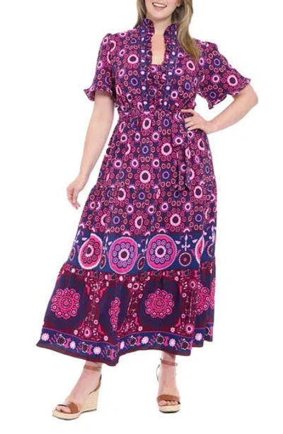 London Times Ruffle Short Sleeve Tiered Maxi Dress In Multi