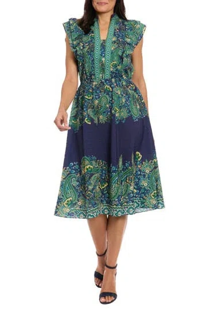 London Times Ruffle Sleeve Midi Dress In Multi