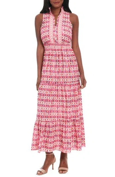 London Times Ruffle Sleeveless Bubble Crepe Maxi Dress In Cream/rose