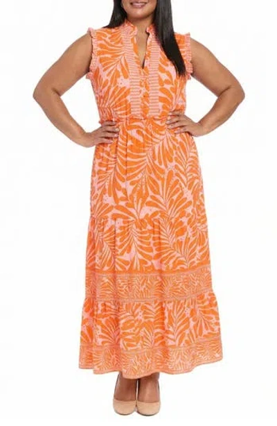London Times Ruffle Sleeveless Tiered Maxi Dress In Orange