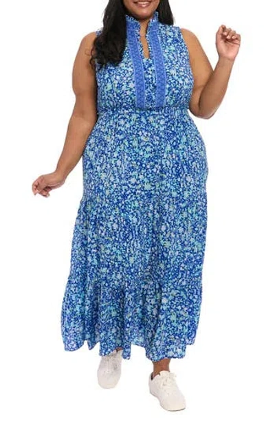 London Times Ruffle Tiered Maxi Dress In Navy/blue