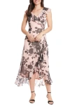 London Times Ruffle Wrap Maxi Dress In Blush Black