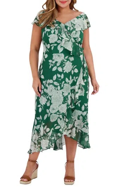 London Times Ruffle Wrap Maxi Dress In Green