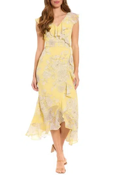 London Times Ruffle Wrap Maxi Dress In Yellow