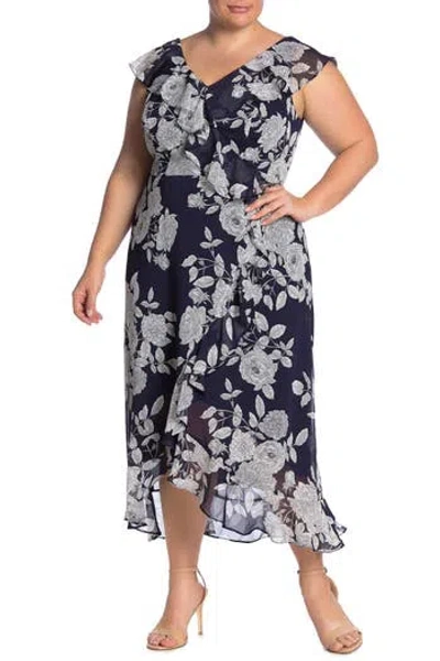 London Times Ruffle Wrap Maxi Dress In Multi