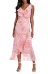London Times Ruffle Wrap Maxi Dress In Pink