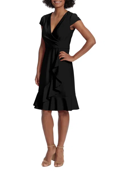 London Times Ruffled Draped Skirt Sheath Dress In Black