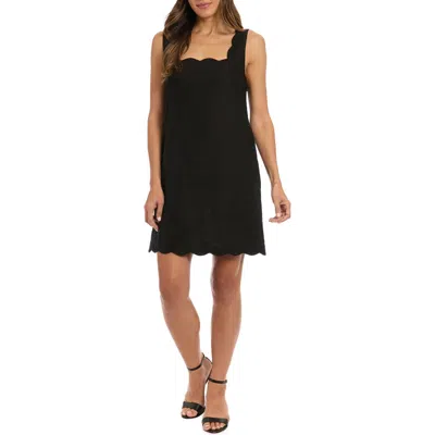 London Times Scalloped Sleeveless Linen Blend Shift Dress