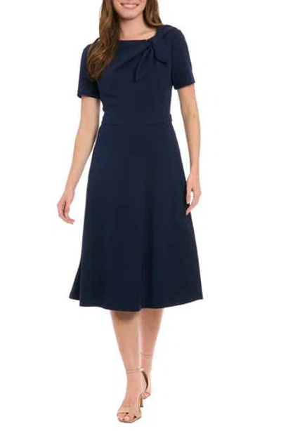 London Times Scuba Crepe Fit & Flare Dress In Navy