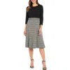London Times Women's Mixed Media Houndstooth Dress In Ivory/black