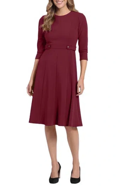 London Times Long Sleeve Seamed Midi Dress In Burgundy