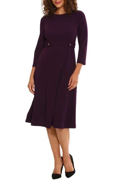 London Times Seamed Midi Dress In Burgundy
