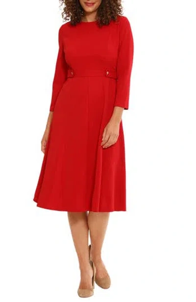 London Times Seamed Midi Dress In Red