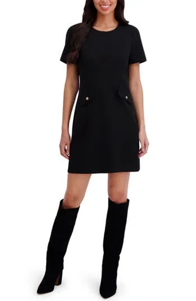 London Times Seamed Short Sleeve Shift Dress In Black
