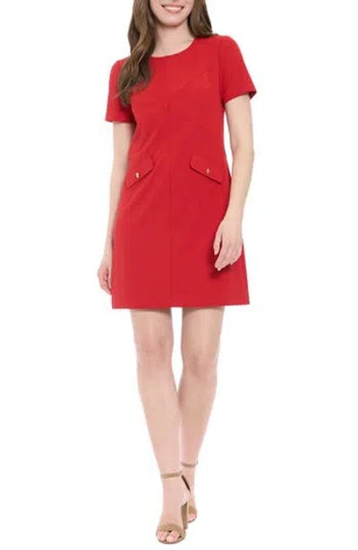 London Times Seamed Short Sleeve Shift Dress In Red