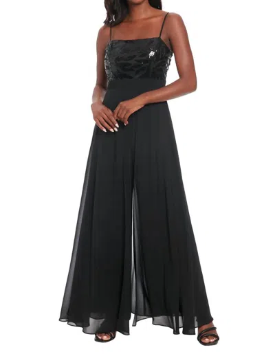 London Times Sequin Bodice Chiffon Jumpsuit In Black