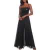 London Times Sequin Leaf Overlay Wide Leg Jumpsuit In Black