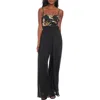 London Times Petite Sequin-bodice Wide-leg Jumpsuit In Black Gold
