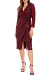 London Times Sequin Surplice V-neck Wrap Dress In Burgundy