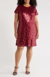 London Times Sequin T-shirt Dress In Red