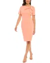 London Times Tie Neck Short Sleeve Sheath Dress In Pink