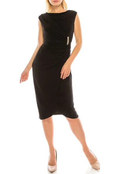 London Times Short Cocktail Ruched Sheath Dress In Black