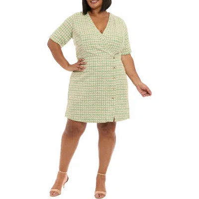 London Times Short Sleeve Bouclé Faux Wrap Dress