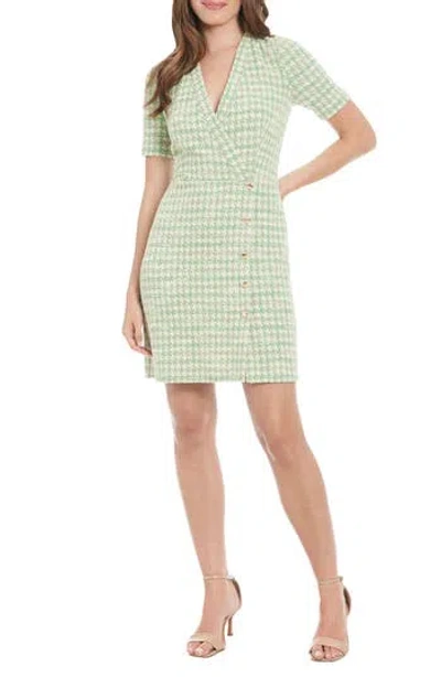 London Times Short Sleeve Bouclé Faux Wrap Dress In Green