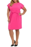 London Times Short Sleeve Bow Waist Sheath Dress In Pink