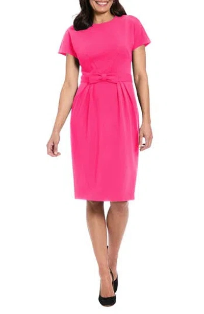 London Times Short Sleeve Bow Waist Sheath Dress In Pink