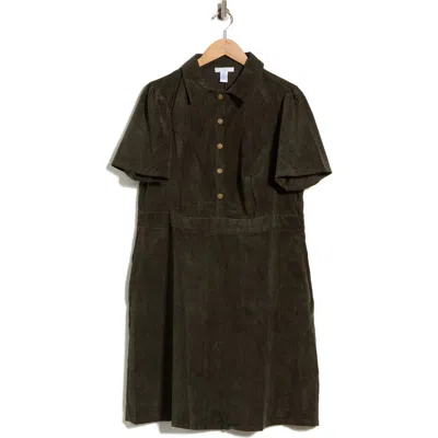 London Times Short Sleeve Corduroy Minidress In Olive Green