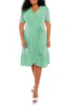 London Times Short Sleeve Faux Wrap Midi Dress In Absinthe Green In Green