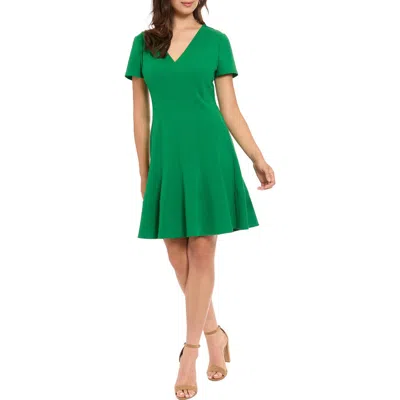 London Times Short Sleeve Fit & Flare Dress In Green