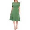 London Times Short Sleeve Fit & Flare Midi Dress