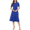 London Times Short Sleeve Fit & Flare Midi Dress In Blue