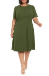 London Times Short Sleeve Fit & Flare Midi Dress In Green