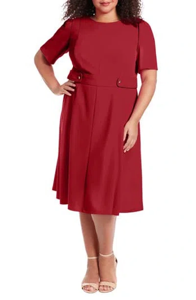 London Times Short Sleeve Fit & Flare Midi Dress