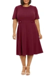 London Times Short Sleeve Fit & Flare Midi Dress In Arresting Burgundy