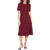London Times Short Sleeve Fit & Flare Midi Dress In Burgundy